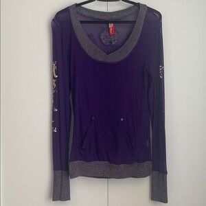 Apple Bottoms Y2K Purple 2 Layer Sheer Mesh Gold Logo Long Sleeve Shirt Large